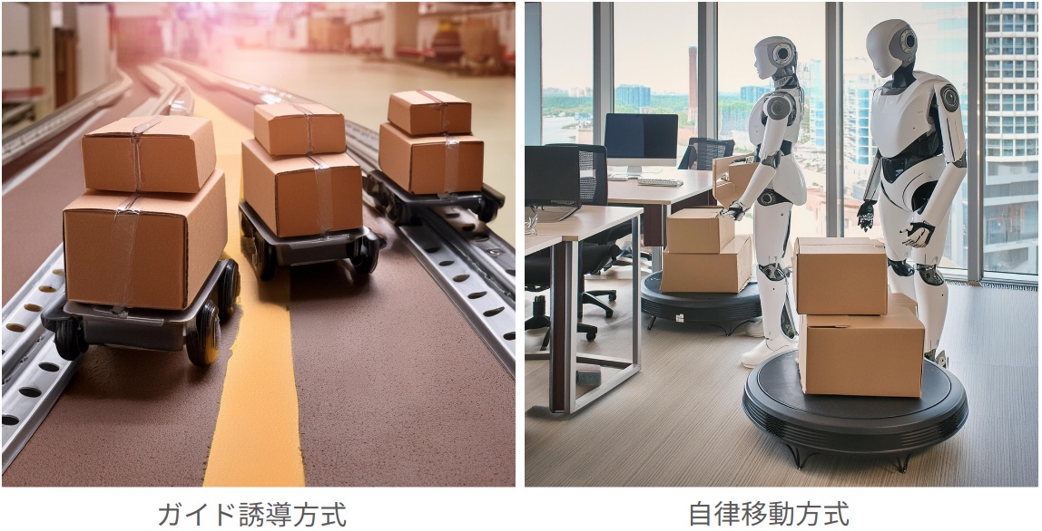 A comparison of the guidance-based approach (AGV) and the autonomous-movement approach (AMR) (Image source: Preferred Robotics)